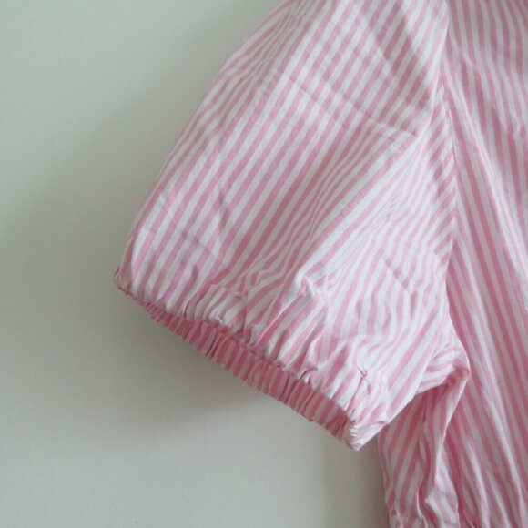 J. CREW Collared Puff Sleeve Mini Shirt Dress Striped Cotton Pink White Preppy - Picture 5 of 16